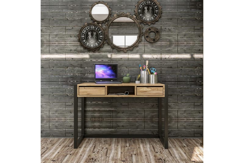 Skrivbord Shatz 115 cm med Förvaring Lådor + Hylla - Trä/Natur/Svart - Möbler - Bord & matgrupp - Kontorsbord - Skrivbord