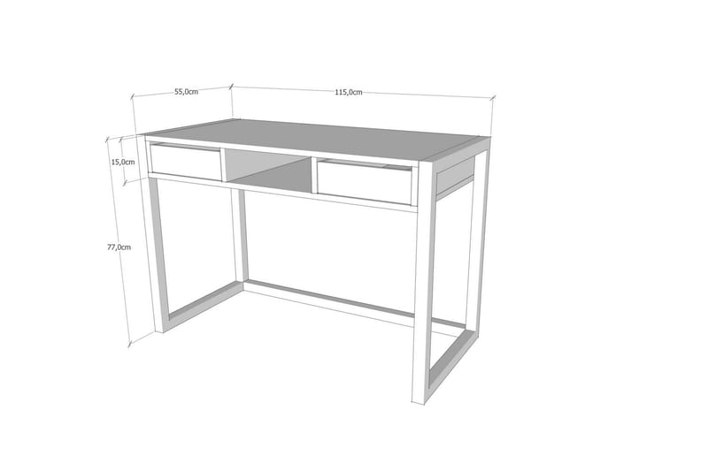 Skrivbord Shatz 115 cm med Förvaring Lådor + Hylla - Trä/Natur/Svart - Skrivbord - Datorbord