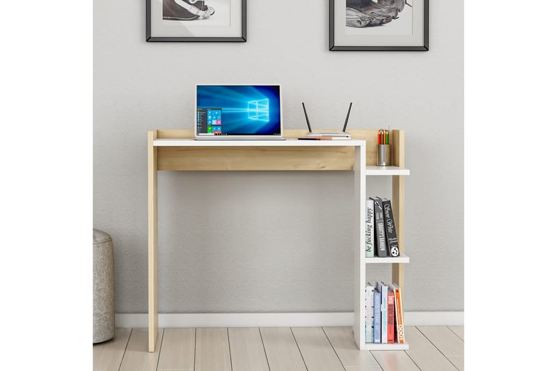 Skrivbord Shenita 90,6x75x90,6 cm med förvaring - Vit - Skrivbord - Datorbord