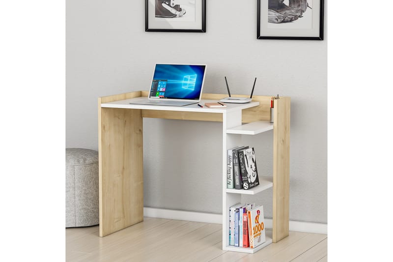 Skrivbord Shenita 90,6x75x90,6 cm med förvaring - Vit - Skrivbord - Datorbord
