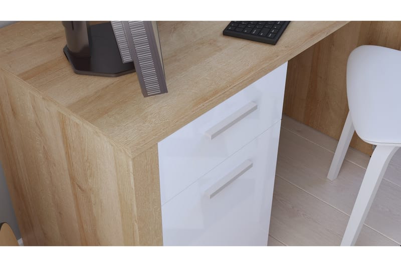 Skrivbord Sitar 120 cm med Förvaring Låsa + Skåp - Ek/Vit - Skrivbord - Datorbord