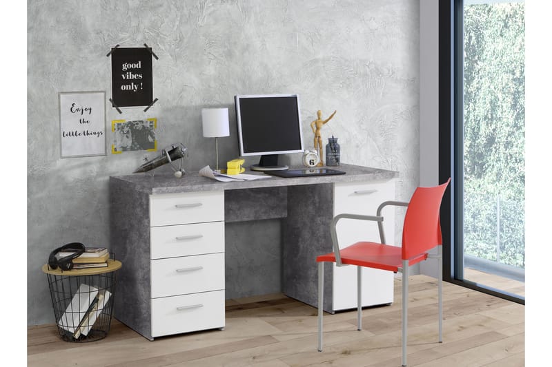 Skrivbord Skirbeck 145 cm med Förvaring Skåp + 4 Lådor + Hyl - Grå/Vit - Skrivbord - Datorbord