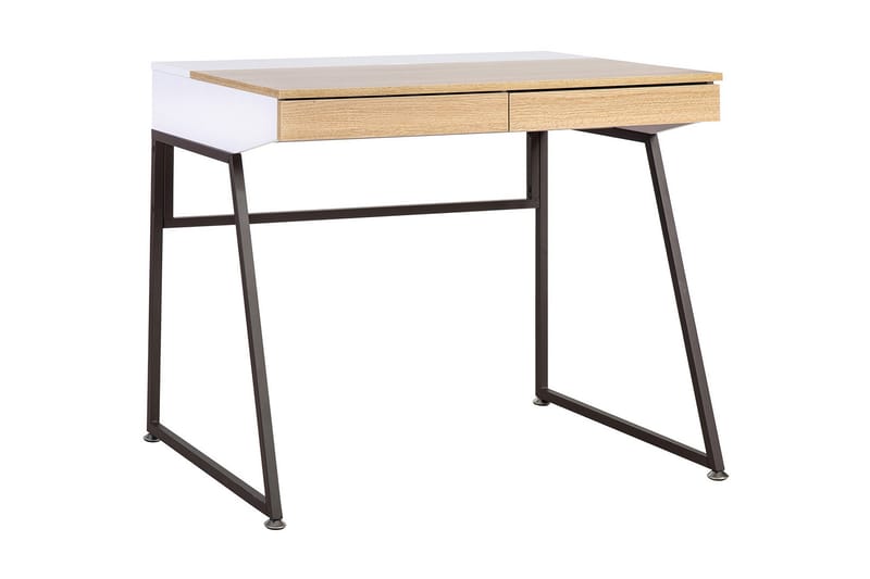 Skrivbord Studina 90 cm med Förvaring 2 Lådor - Grå/Trä/Natur/Vit - Skrivbord - Datorbord