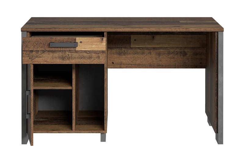 Skrivbord Tarasco 155 cm med Förvaring Skåp + Låda + Hylla - Brun/Grå - Skrivbord - Datorbord