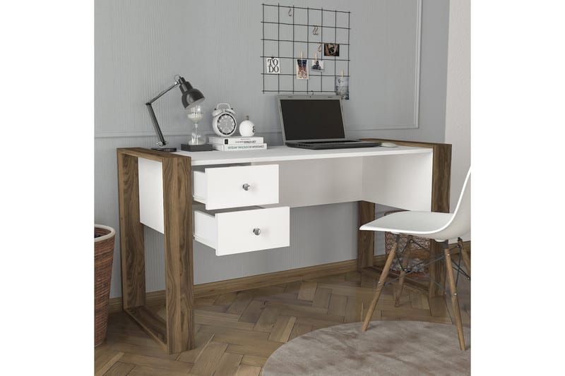 Skrivbord Tejmon 140 cm med Förvaring Lådor - Vit/Valnötsbrun - Skrivbord - Datorbord