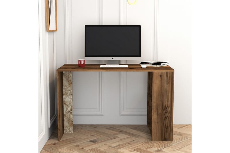 Skrivbord Tibani 120 cm med Förvaring Hylla Marmormönster - Brun/Vit/Grå - Skrivbord - Datorbord