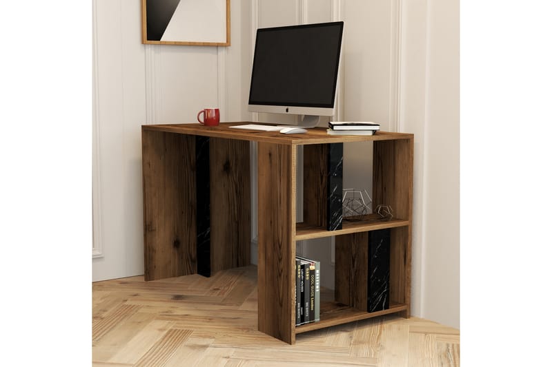 Skrivbord Tibani 120 cm med Förvaring Hylla - Valnötsbrun/Svart - Skrivbord - Datorbord