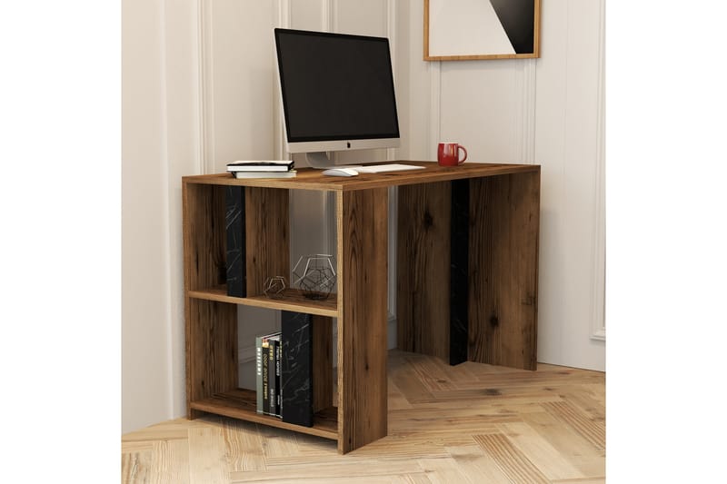 Skrivbord Tibani 120 cm med Förvaring Hylla - Valnötsbrun/Svart - Skrivbord - Datorbord
