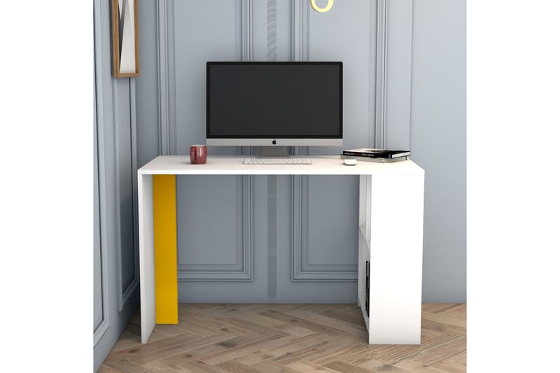Skrivbord Tibani 120 cm med Förvaring Hylla - Vit/Gul - Skrivbord - Datorbord