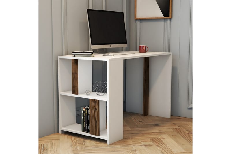 Skrivbord Tibani 120 cm med Förvaring Hylla - Vit/Valnötsbrun - Skrivbord - Datorbord