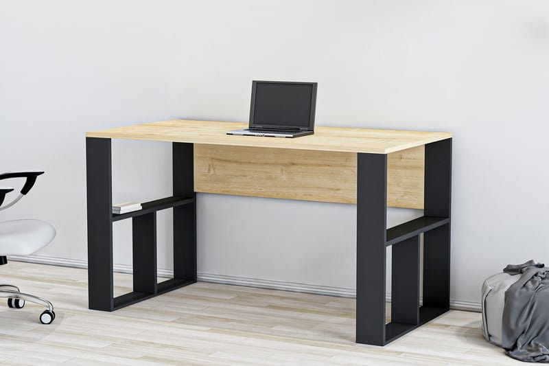 Skrivbord Tuman 120 cm med Förvaring Hyllor - Ekfärg/Svart - Skrivbord - Datorbord