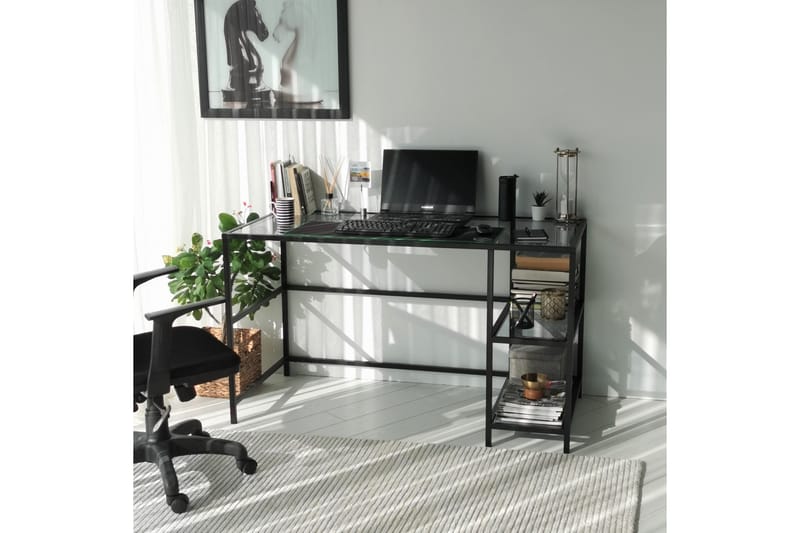Skrivbord Vallsbo 130 cm med Förvaring 2 Hyllor - Glas/Rökfärgad/Svart - Skrivbord - Datorbord