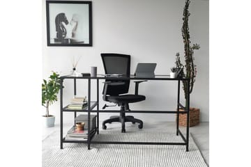 Skrivbord Vallsbo 130 cm med Förvaring 2 Hyllor - Glas/Rökfärgad/Svart - Möbler - Bord & matgrupp - Kontorsbord - Skrivbord
