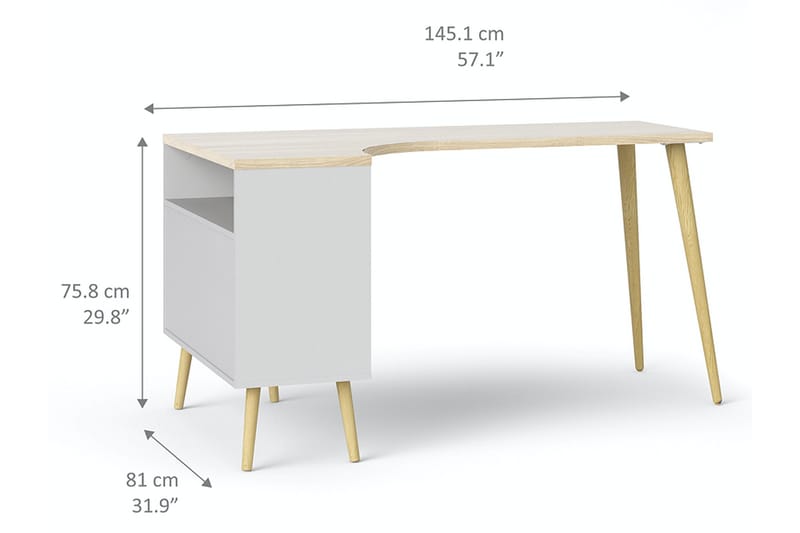 Skrivbord Vasiliki 145 cm med Förvaring Lådor + Hyllor - Vit/Natur - Skrivbord - Datorbord