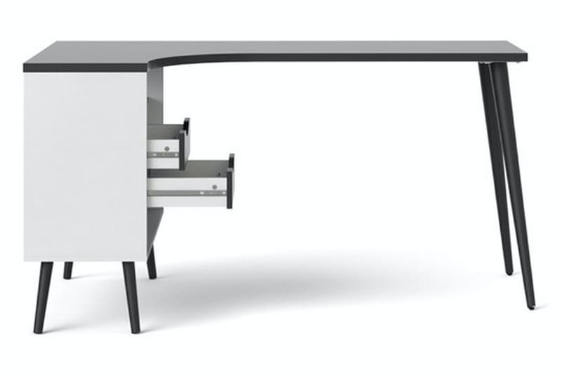 Skrivbord Vasiliki 145 cm med Förvaring Lådor + Hyllor - Vit/Svart - Skrivbord - Datorbord
