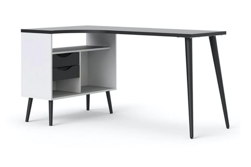 Skrivbord Vasiliki 145 cm med Förvaring Lådor + Hyllor - Vit/Svart - Skrivbord - Datorbord