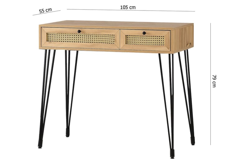 Skrivbord Vergale 105 cm med Förvaring 2 Lådor - Natur/Svart - Skrivbord - Datorbord