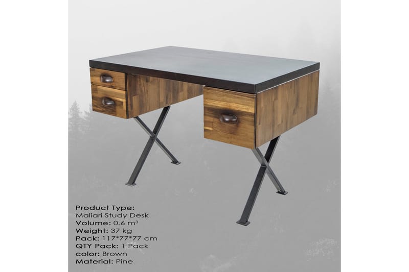 Skrivbord Vernetta 115 cm med Förvaring Lådor - Trä/Brun - Skrivbord - Datorbord