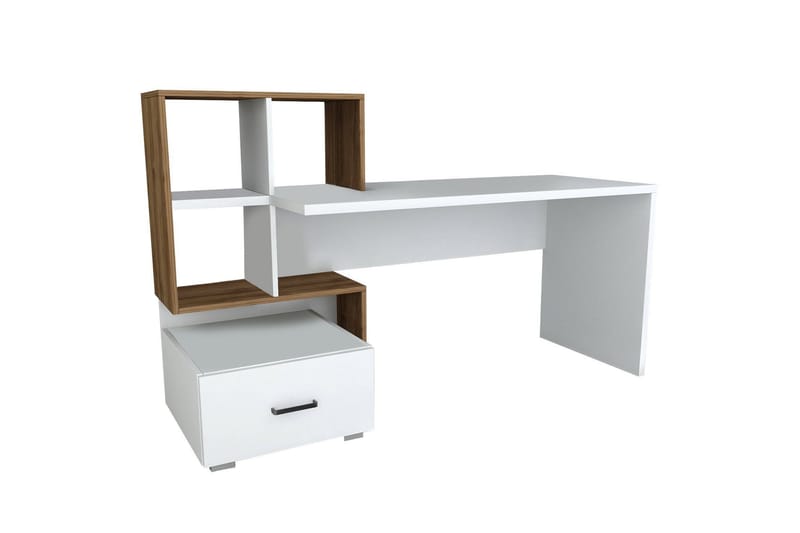 Skrivbord Wemus 152 cm med Förvaring Låda+Hyllor - Vit/Valnötsbrun - Skrivbord - Datorbord