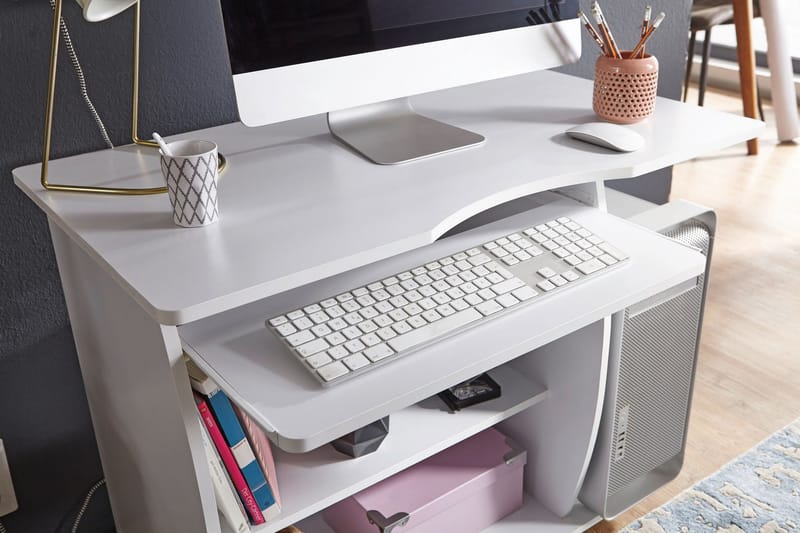 Skrivbord Worlow 90 cm med Förvaring Hyllor på Hjul - Vit - Skrivbord - Datorbord