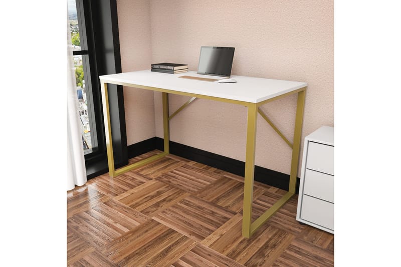 Skrivbord Wraphis 60x74x120 cm - Guld/Vit - Möbler - Bord & matgrupp - Kontorsbord - Skrivbord