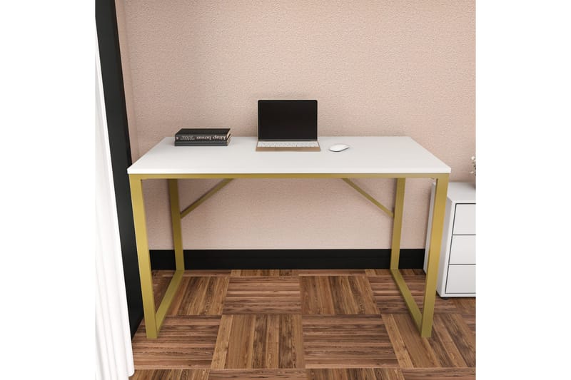Skrivbord Wraphis 60x74x120 cm - Guld/Vit - Möbler - Bord & matgrupp - Kontorsbord - Skrivbord