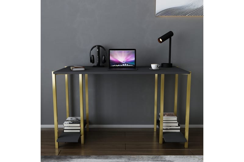 Skrivbord Yepan 60x73,8x125,2 cm med förvaring - Guld/Antracit - Skrivbord - Datorbord