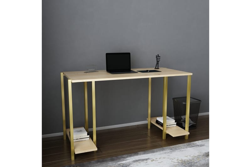Skrivbord Yepan 60x73,8x125,2 cm med förvaring - Guld/Brun - Möbler - Bord & matgrupp - Kontorsbord - Skrivbord