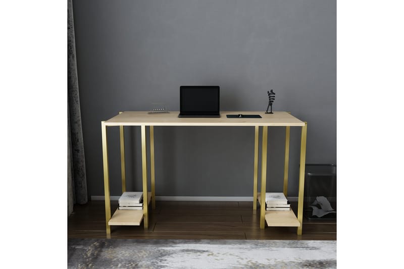 Skrivbord Yepan 60x73,8x125,2 cm med förvaring - Guld/Brun - Skrivbord - Datorbord