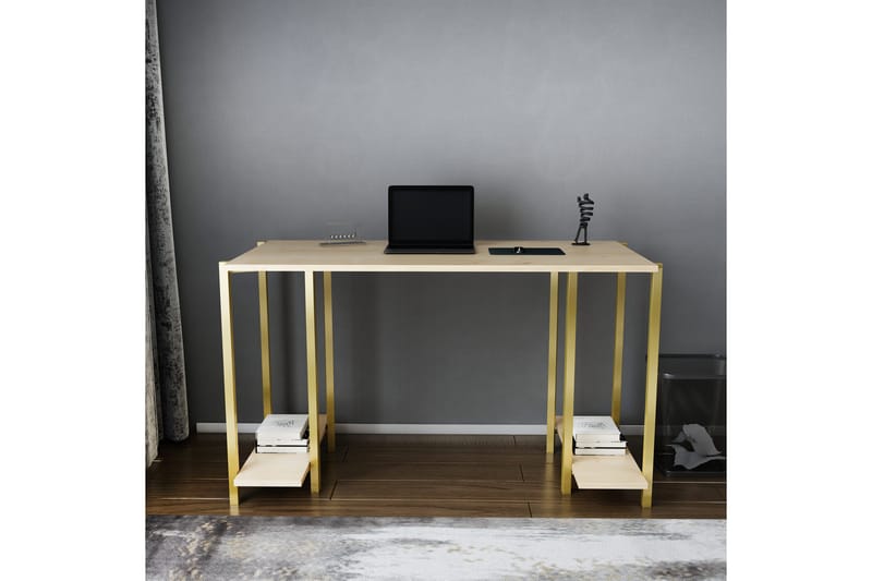 Skrivbord Yepan 60x73,8x125,2 cm med förvaring - Guld/Brun - Skrivbord - Datorbord