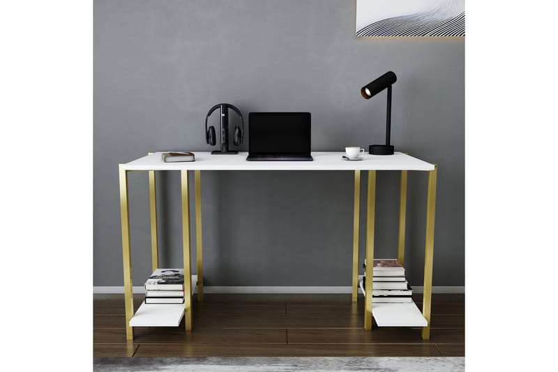 Skrivbord Yepan 60x73,8x125,2 cm med förvaring - Guld/Vit - Möbler - Bord & matgrupp - Kontorsbord - Skrivbord