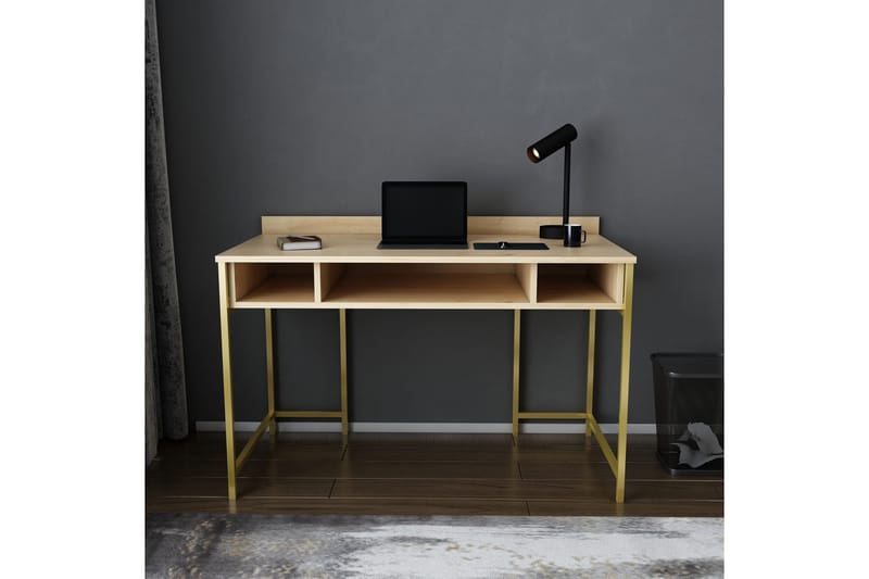 Skrivbord Yepan 60x74,8x120 cm med förvaring - Guld/Brun - Skrivbord - Datorbord