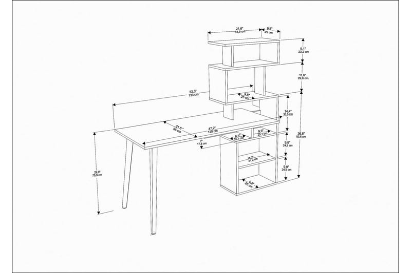 Skrivbord Zakkum 55x146,4x133 cm med förvaring - Brun - Skrivbord - Datorbord