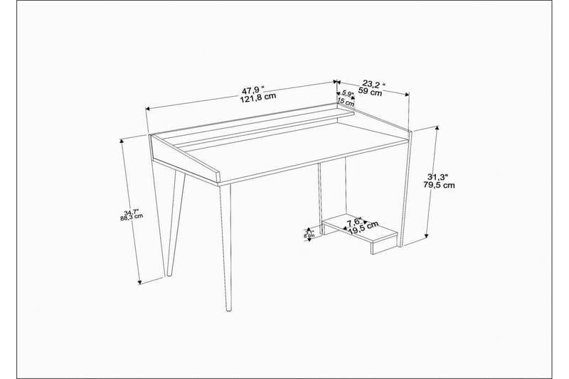 Skrivbord Zakkum 59x88,3x121,8 cm med förvaring - Svart - Skrivbord - Datorbord