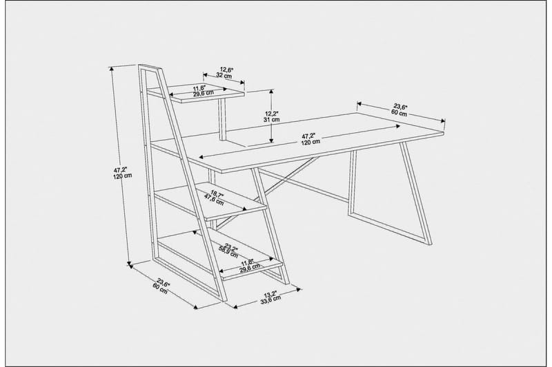 Skrivbord Zakkum 60x120x120 cm med förvaring - Svart - Skrivbord - Datorbord