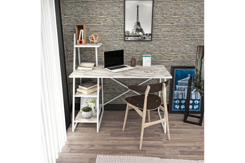 Skrivbord Zakkum 60x120x120 cm med förvaring - Vit - Möbler - Bord & matgrupp - Kontorsbord - Skrivbord
