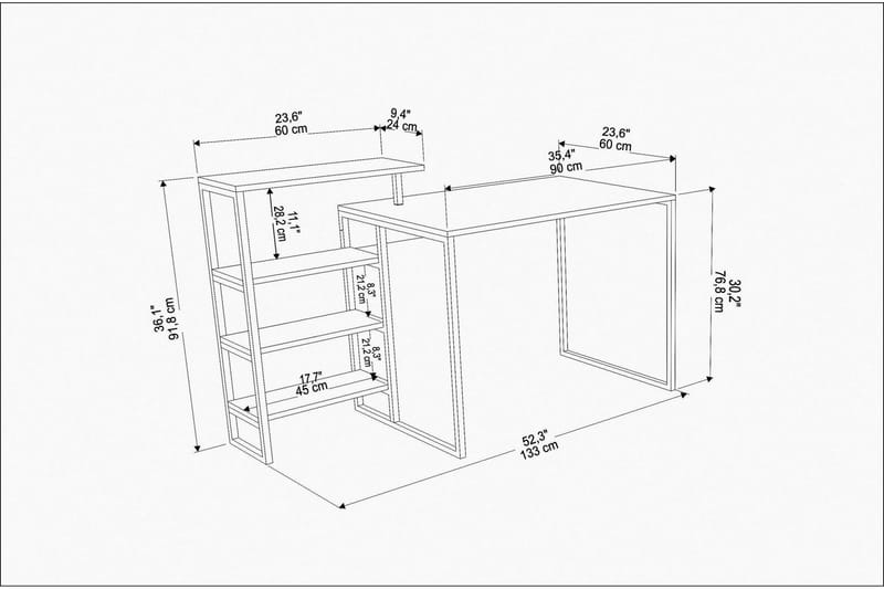 Skrivbord Zakkum 60x76,8x133 cm med förvaring - Svart - Skrivbord - Datorbord