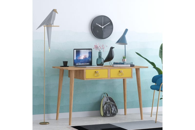 Skrivbord Zonata 120 cm med Förvaring 2 Lådor - Guld/Natur/Gul - Möbler - Bord & matgrupp - Kontorsbord - Skrivbord