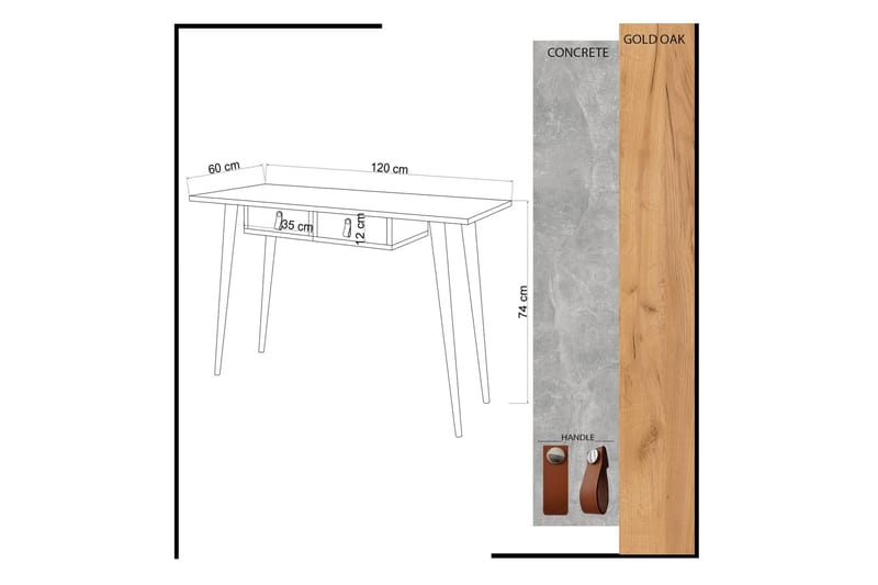 Skrivbord Zonata 120 cm med Förvaring 2 Lådor - Guld/Natur/Gul - Möbler - Bord & matgrupp - Kontorsbord - Skrivbord