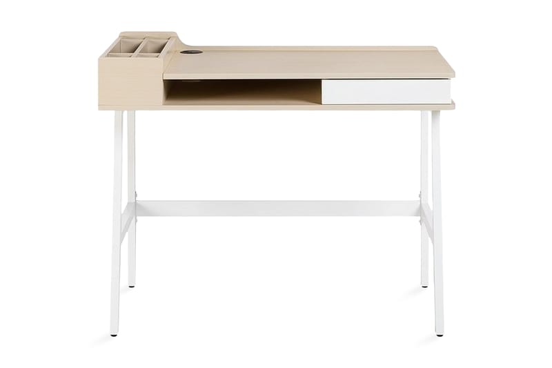Skrivbord Paramaribo 100 cm med Förvaring - Vit/Ljusbrun - Skrivbord - Datorbord
