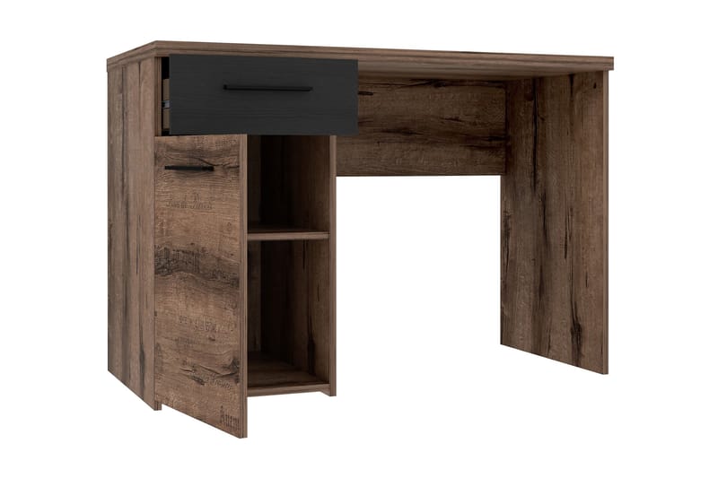 Skrivbord Pitchcombe 110 cm med Förvaring Låda + Skåp - Brun/Svart - Skrivbord - Datorbord