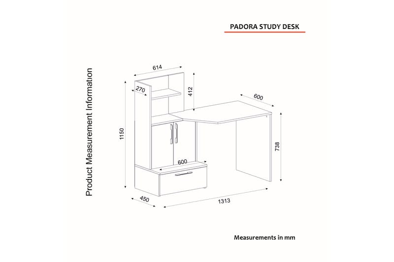 Skrivbord Padora 131 cm med Förvaring - Vit/Valnötsbrun - Skrivbord - Datorbord