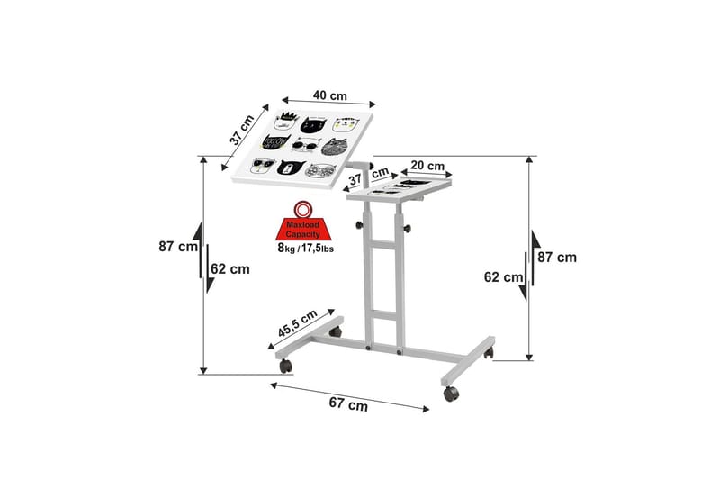 Ståskrivbord Kendallynn 67 cm Katt - Vit/Svart - Skrivbord - Datorbord - Höj och sänkbart skrivbord