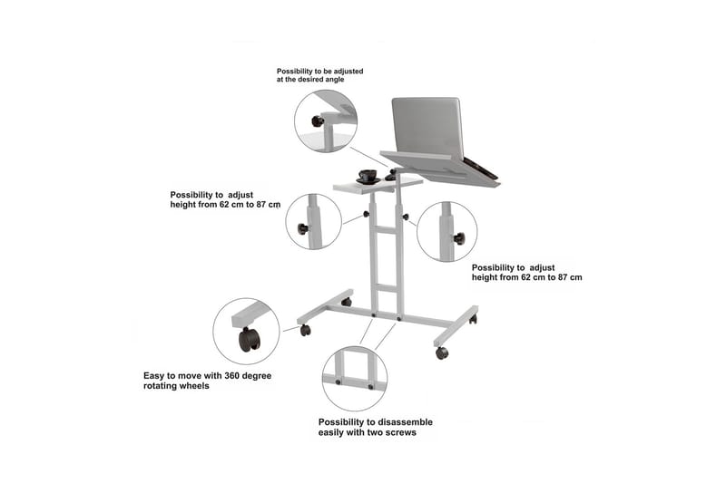 Ståskrivbord Kendallynn 67 cm Katt - Vit/Svart - Skrivbord - Datorbord - Höj och sänkbart skrivbord