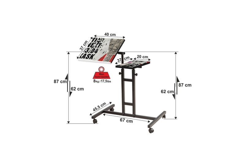 Ståskrivbord Tyanne 67 cm - Vit/Svart - Skrivbord - Datorbord - Höj och sänkbart skrivbord