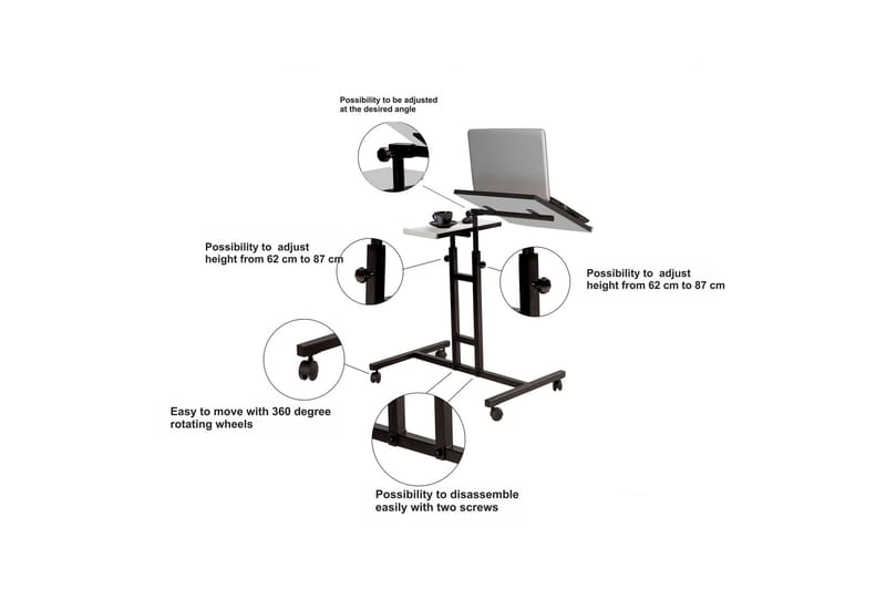 Ståskrivbord Tyanne 67 cm - Vit/Svart - Skrivbord - Datorbord - H�öj och sänkbart skrivbord