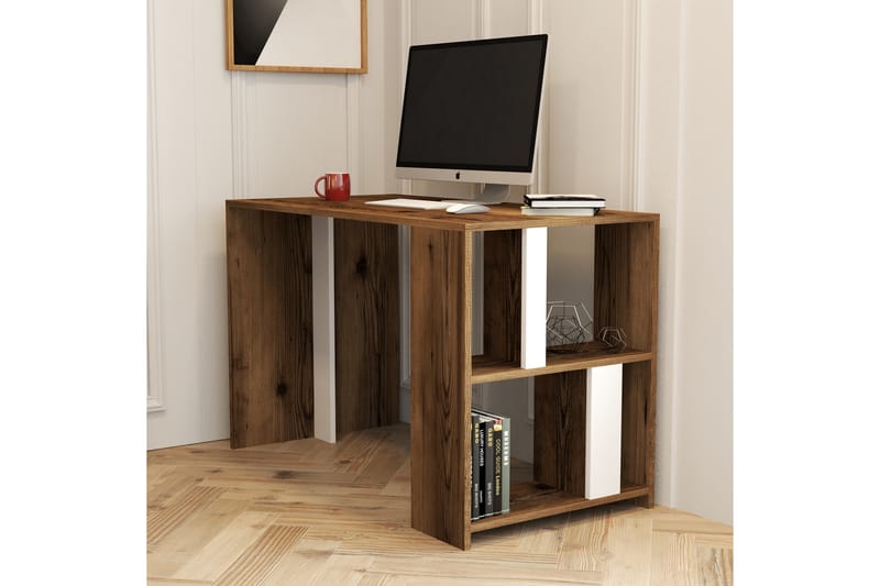 Skrivbord Tibani 120 cm med Förvaring Hylla - Brun/Vit - Skrivbord - Datorbord