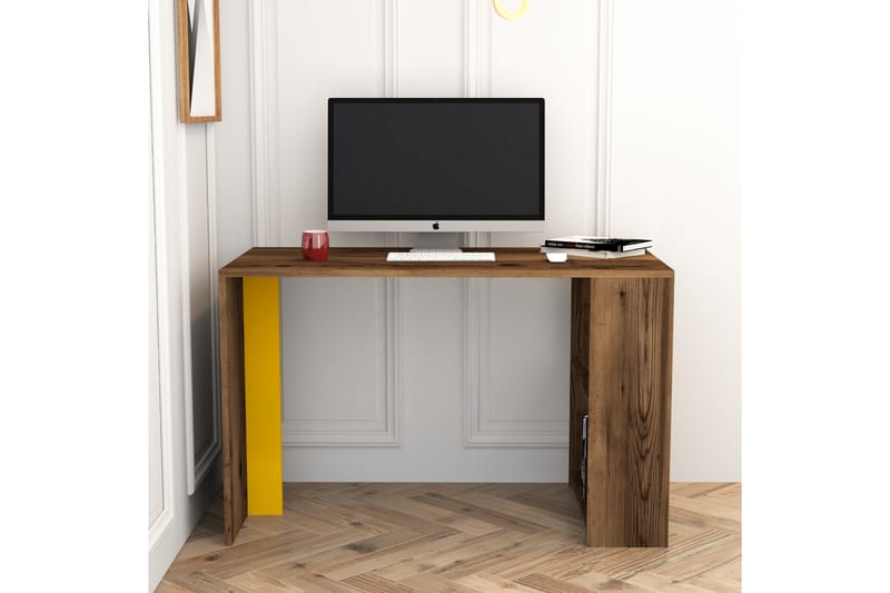 Skrivbord Tibani 120 cm med Förvaring Hylla - Valnötsbrun/Gul - Skrivbord - Datorbord