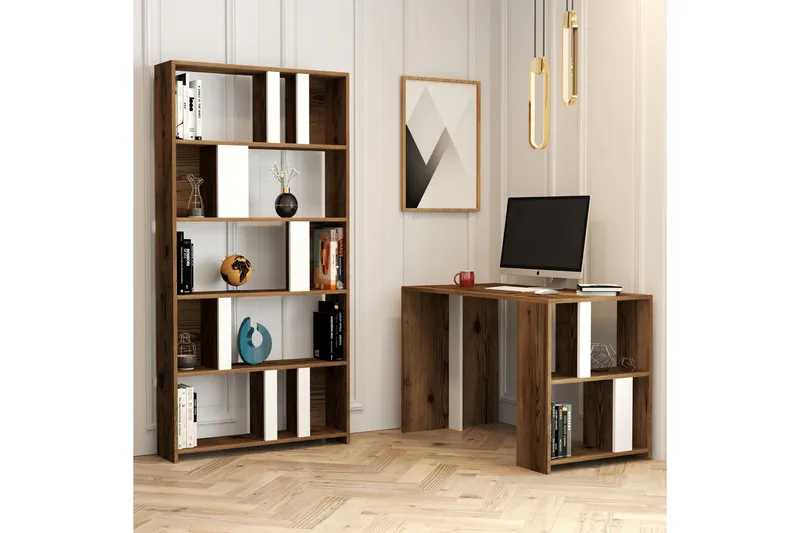 Timiza Skrivbord 120 cm med Förvaring Hylla + Bokhylla - Mörkbrun - Möbler - Bord & matgrupp - Kontorsbord - Skrivbord