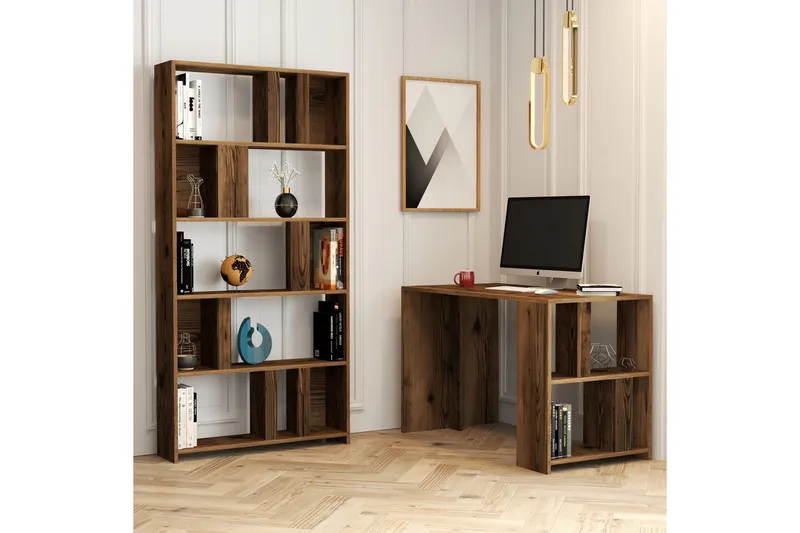 Timiza Skrivbord 120 cm med Förvaring Hylla + Bokhylla - Valnötsbrun - Möbler - Bord & matgrupp - Kontorsbord - Skrivbord